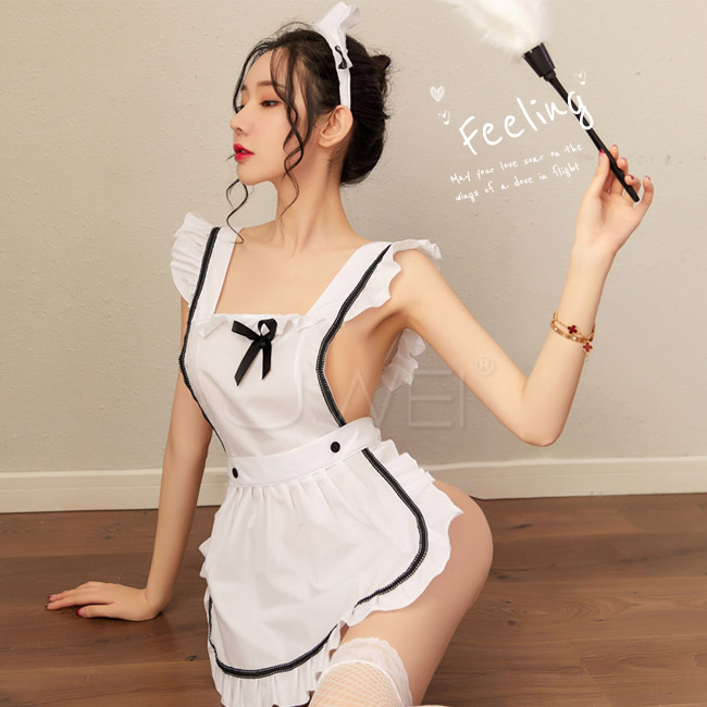 清純萌女僕.荷葉邊透視女僕套裝三件組