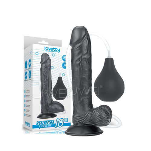 Lovetoy|Squirt Extreme Dildo 大容量強力射精吸盤式擬真老二按摩棒-10吋(黑色)