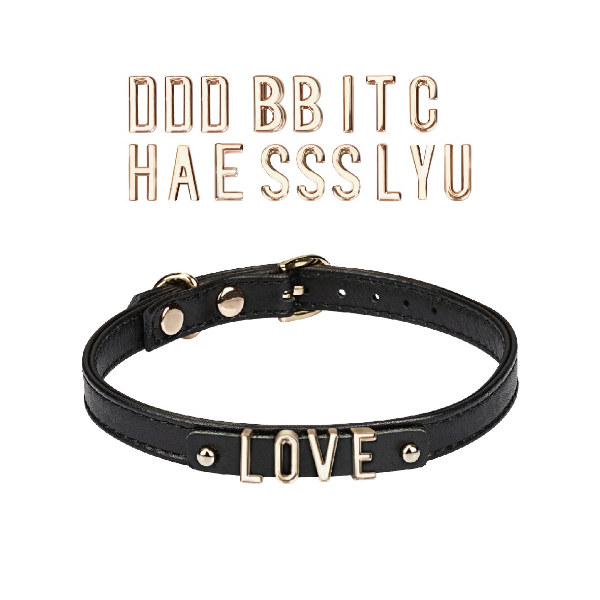 Liebe｜Black DIY Leather Choker with 21 Letters 21字母替換頸圈